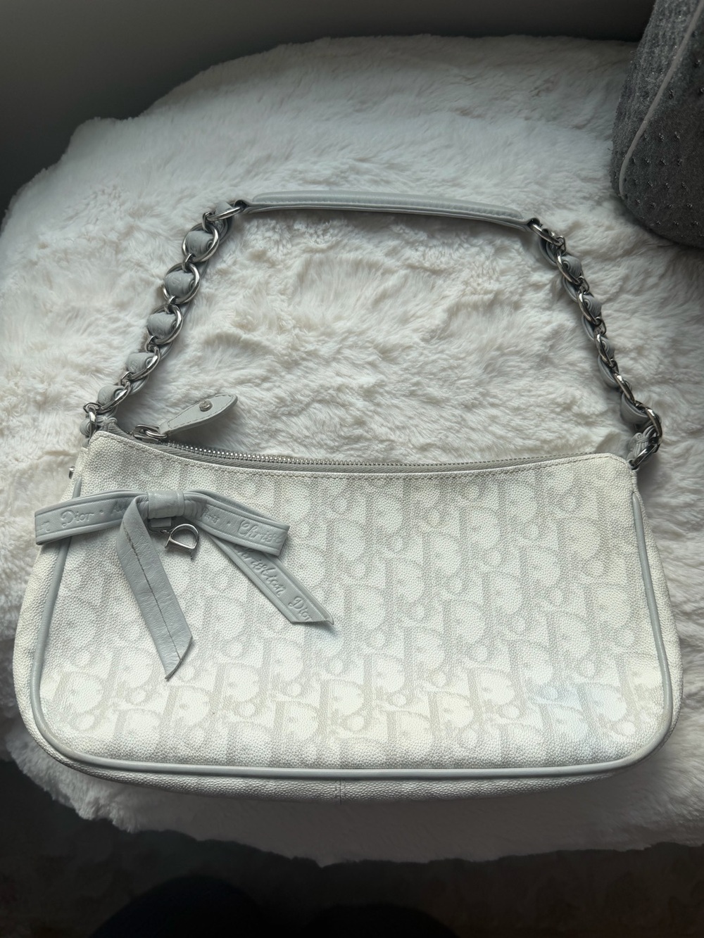 RARE Vintage Christian Dior Romantique Gray Monogram Shoulder Bag